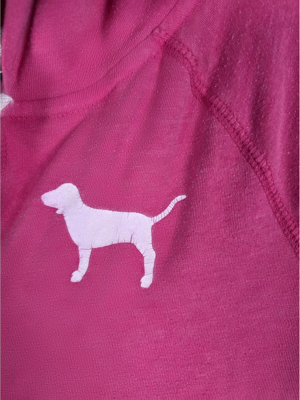 Victorias Secret PINK I ONLY SLEEP IN Reversible Hoodie Tee Dog Logo RARE MED - Picture 2 of 6